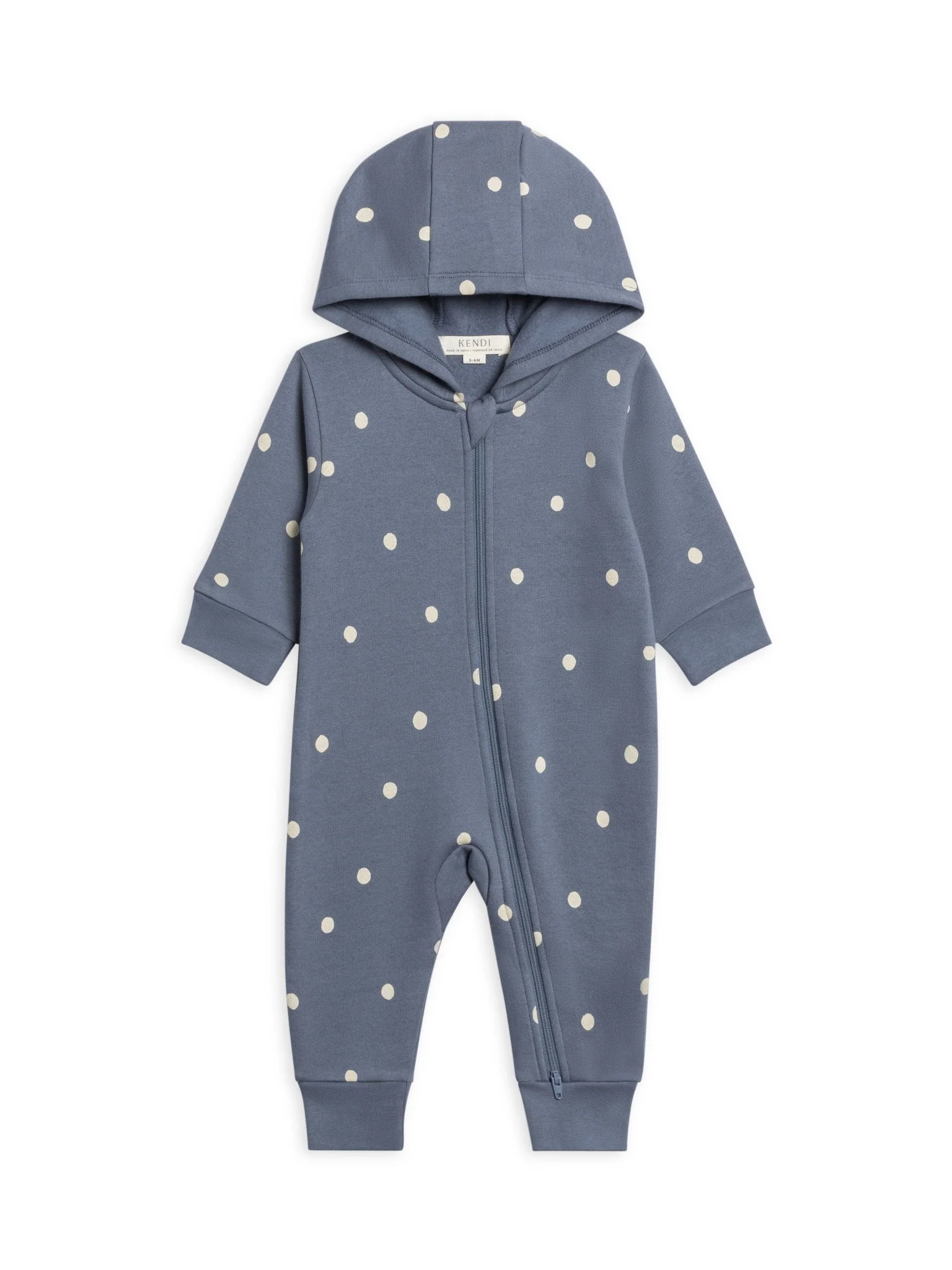 Greer Fleece Hooded Zipper Romper | Polka / Denim