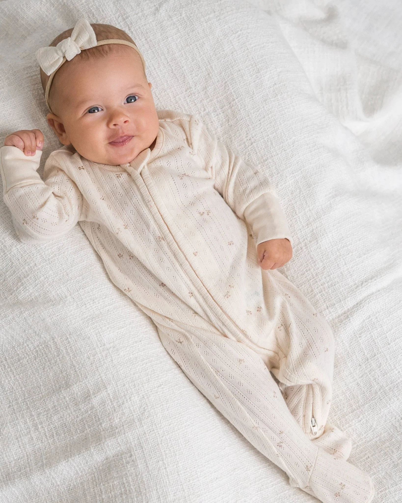 Maya Brushed Back Pointelle Footed Zipper Sleeper | Loren Floral