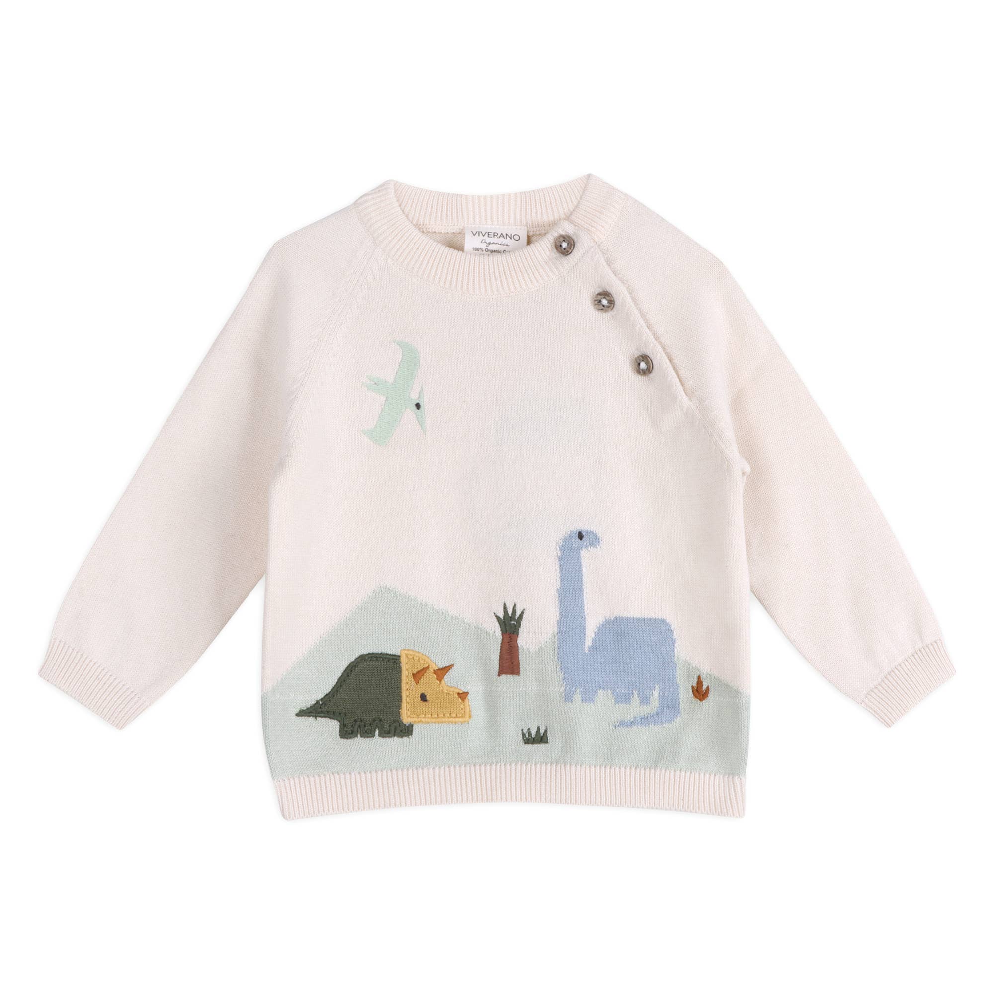 Organic Dino Jacquard Baby Knit Pullover | Natural