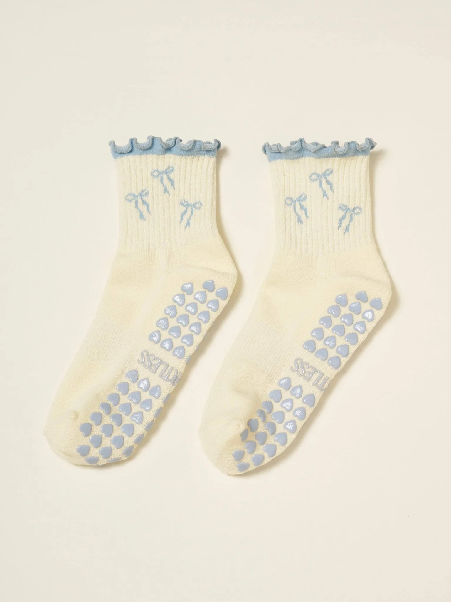 🎀 Bow Ruffle Grip Sock | Dusty Blue | Pilates Socks - Image 2