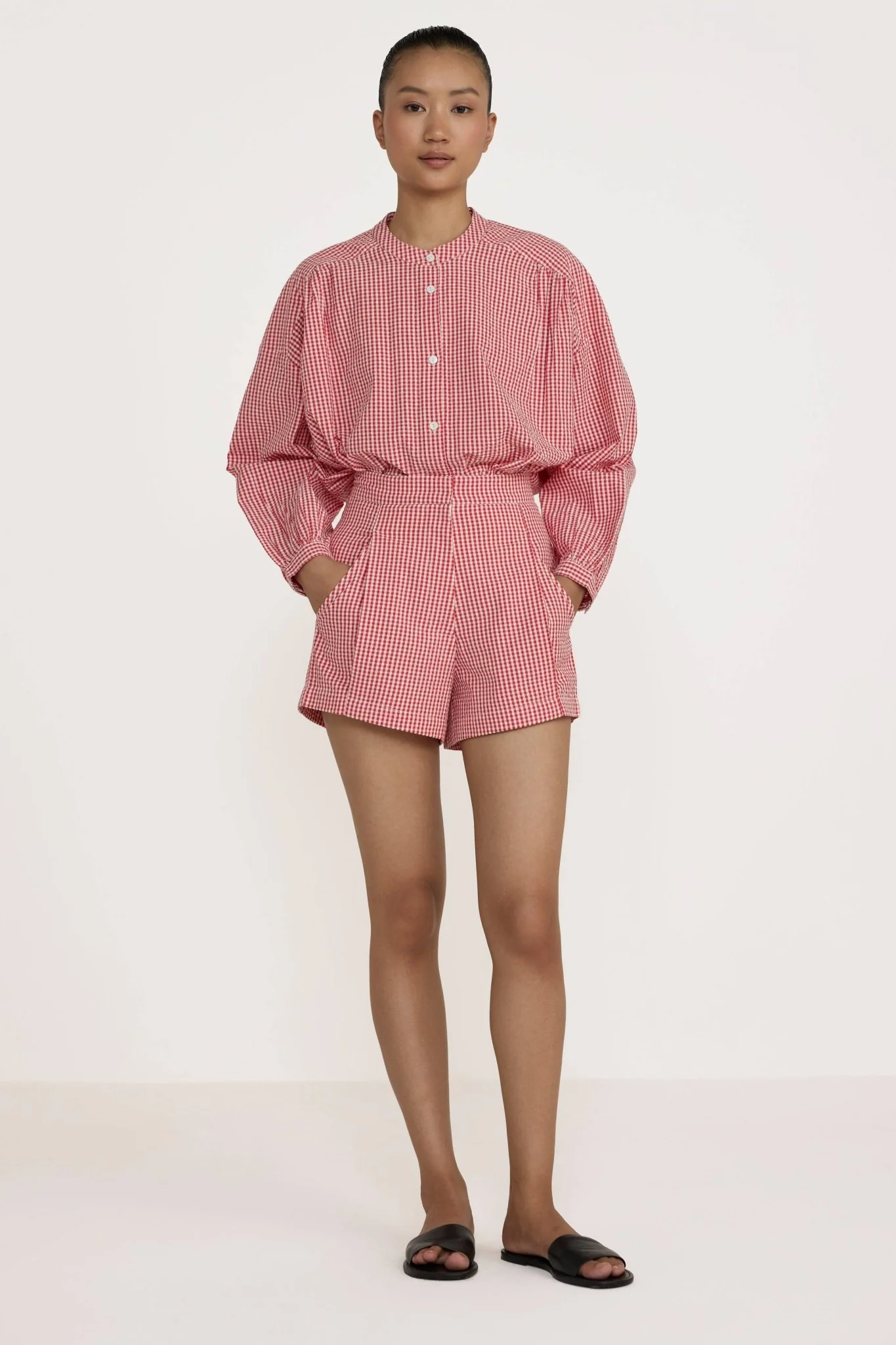 Organic Pleated Shorts | Poppy Gingham