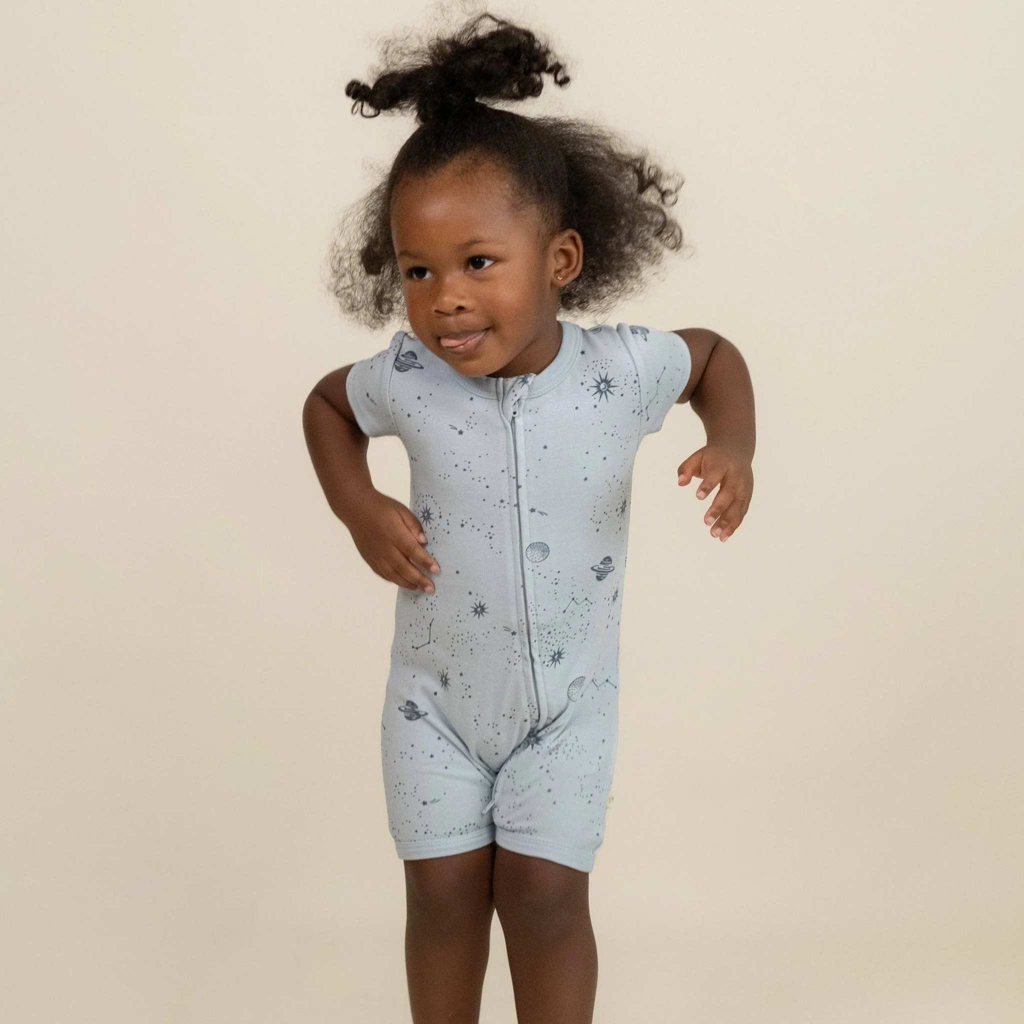 Organic Short Zip Romper | Celestial