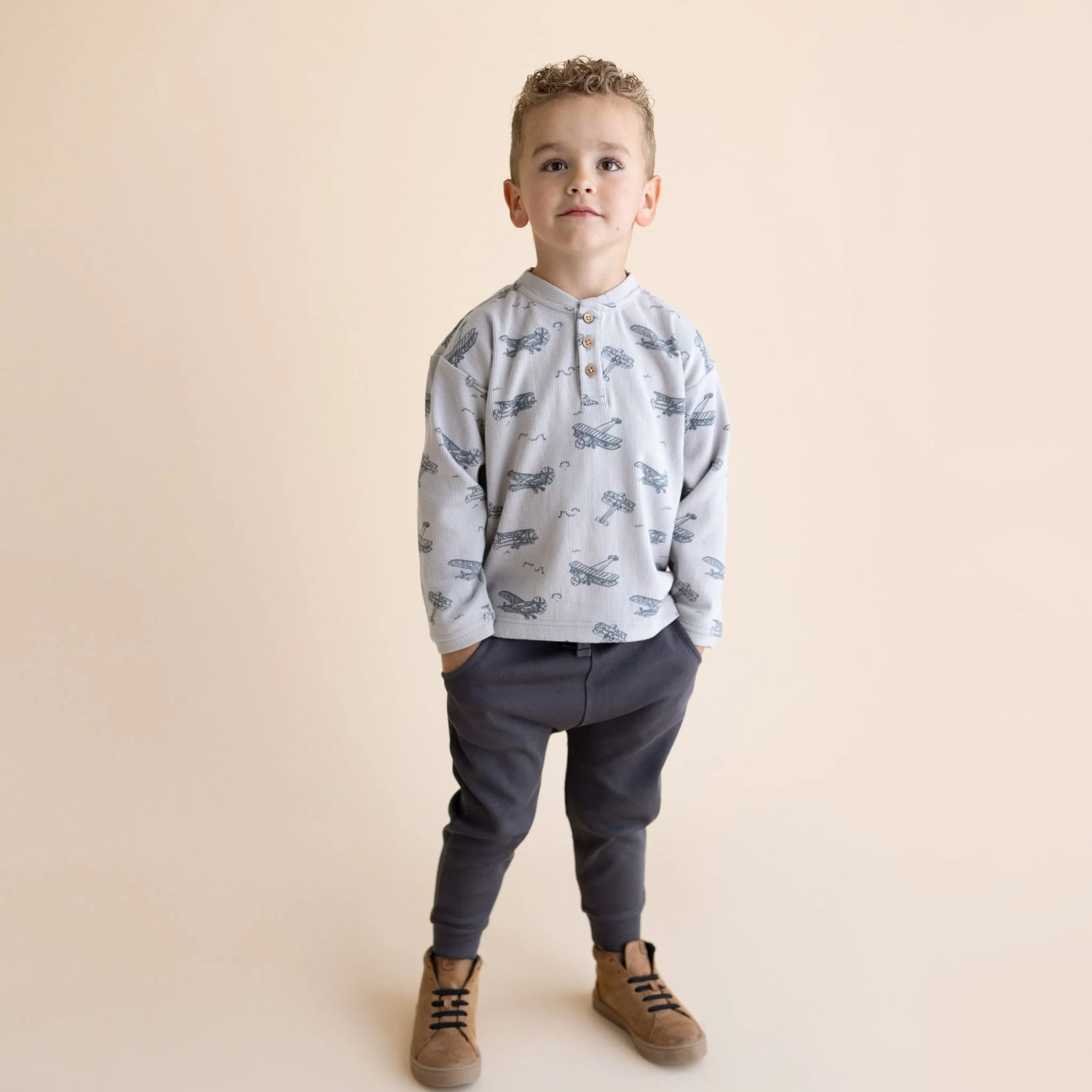 Organic Henley Tee | Airplanes