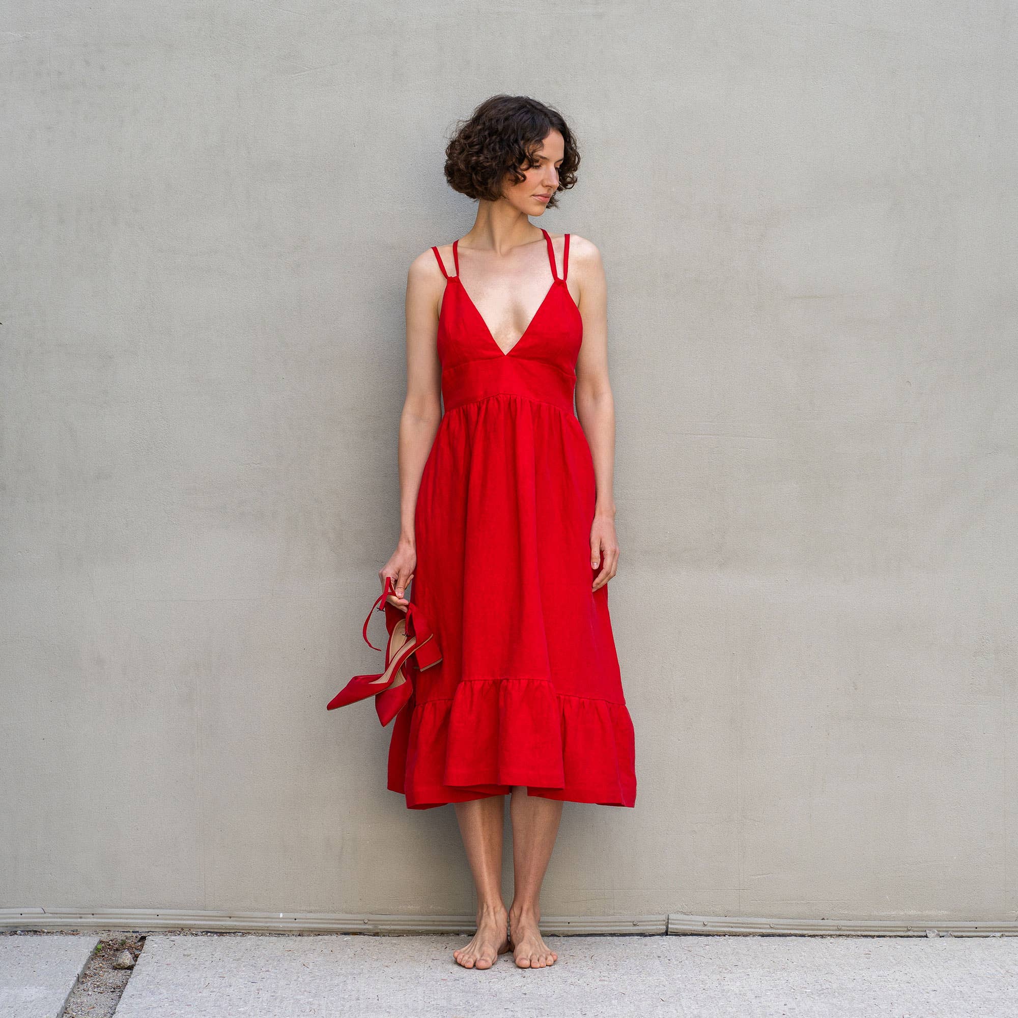 Linen Backless Lace Up Dress | Anika | Pure White