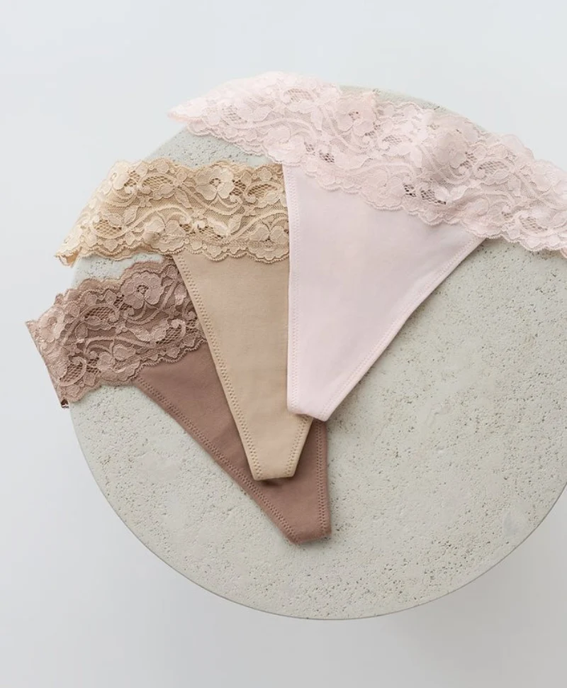 Organic Lace Waist Thong 3-Pack | Nearly Bare - Image 6