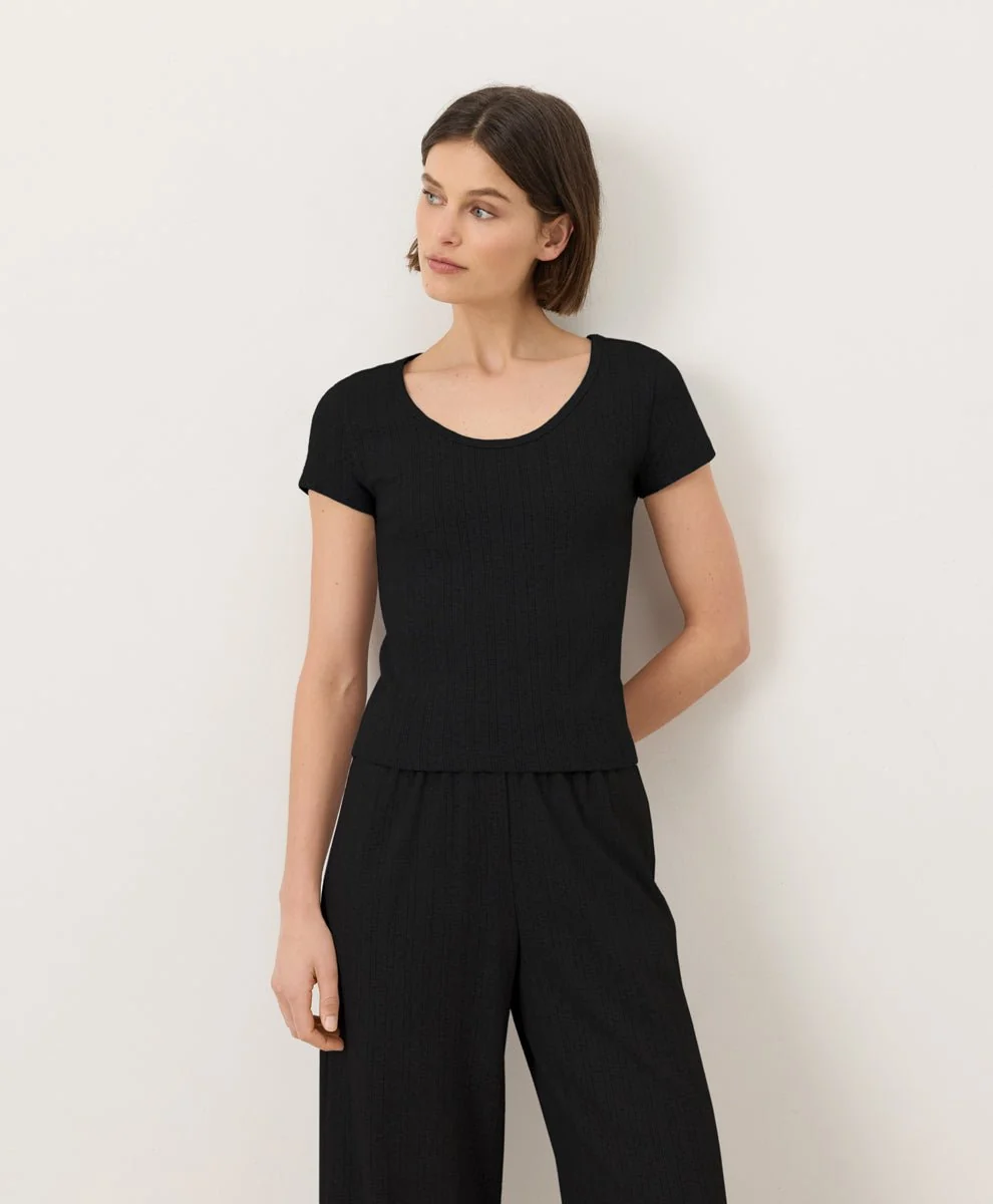 Organic Pointelle Scoop Neck Tee - Image 2