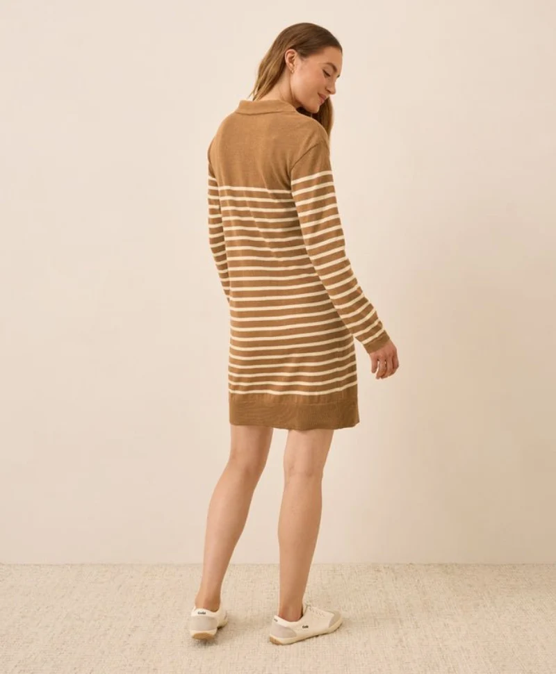 Women's Organic Classic Fine Knit Collared Sweater Dress - Image 4