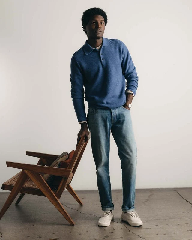 The Newton Sweater Polo | Heather Clear Blue - Image 3